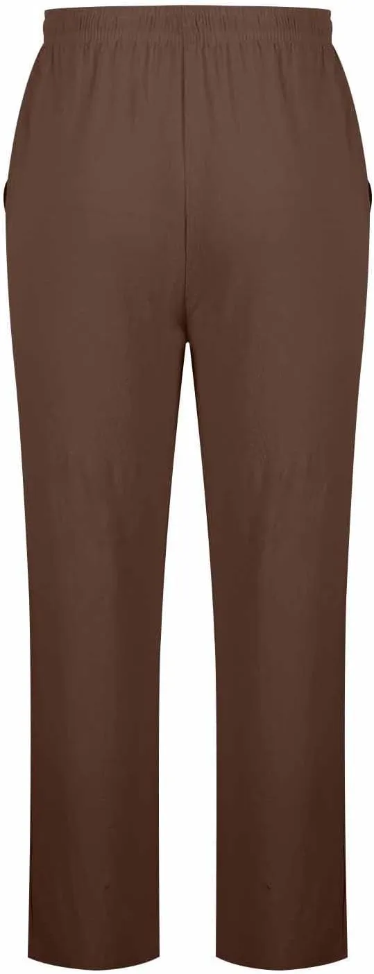 Mens Cotton Linen Pants Drawstring Elastic Waist Casual Yoga Pants Loose Fit Straight-Legs Summer Beach Long Trousers
