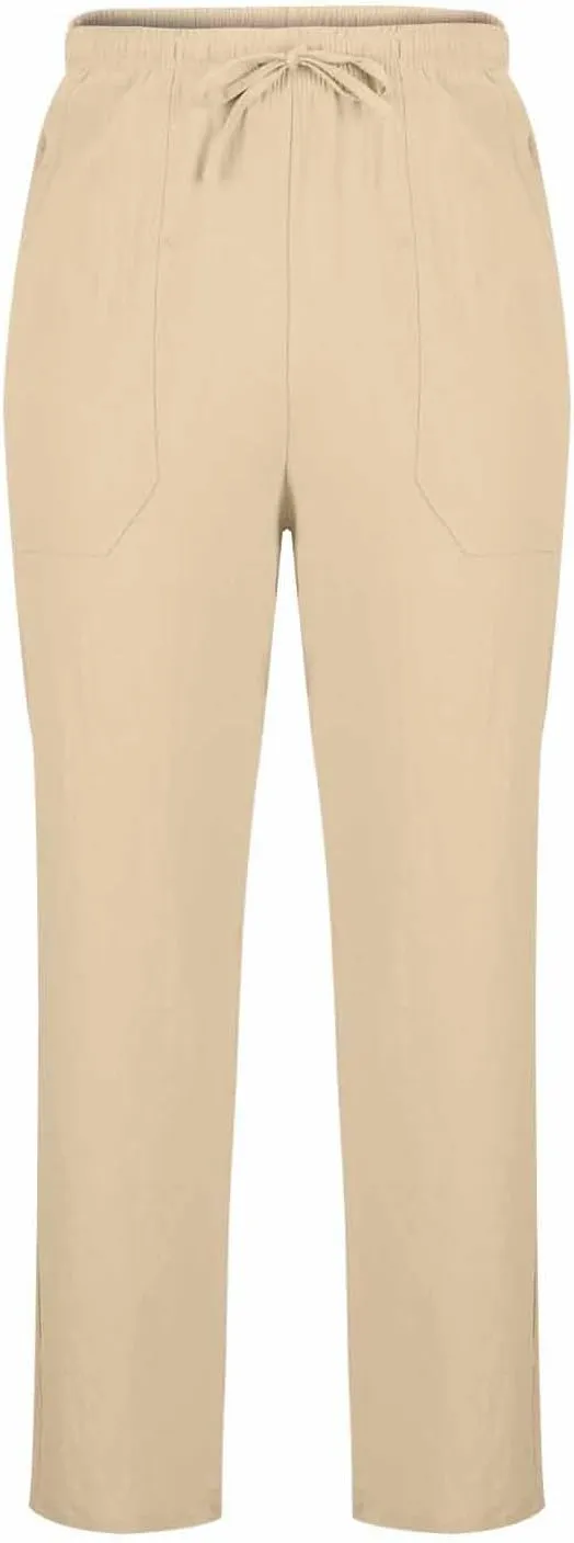 Mens Cotton Linen Pants Drawstring Elastic Waist Casual Yoga Pants Loose Fit Straight-Legs Summer Beach Long Trousers