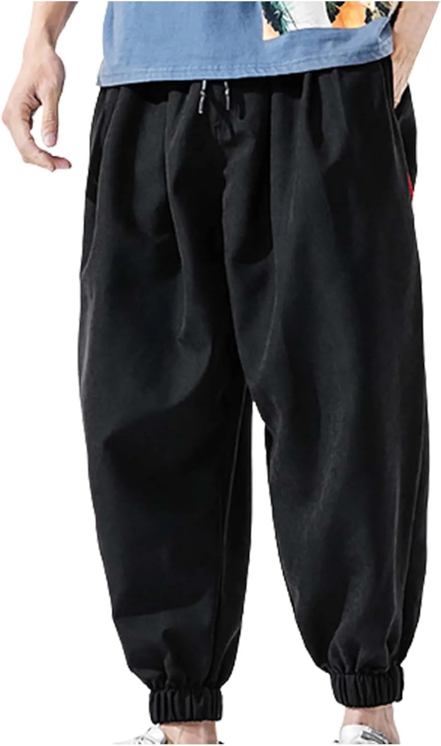 Mens Hip Hop Harem Pants Fashion Solid Color Oversized Tapered Pants Casual Comfy Elastic Drawstring Baggy Trouser