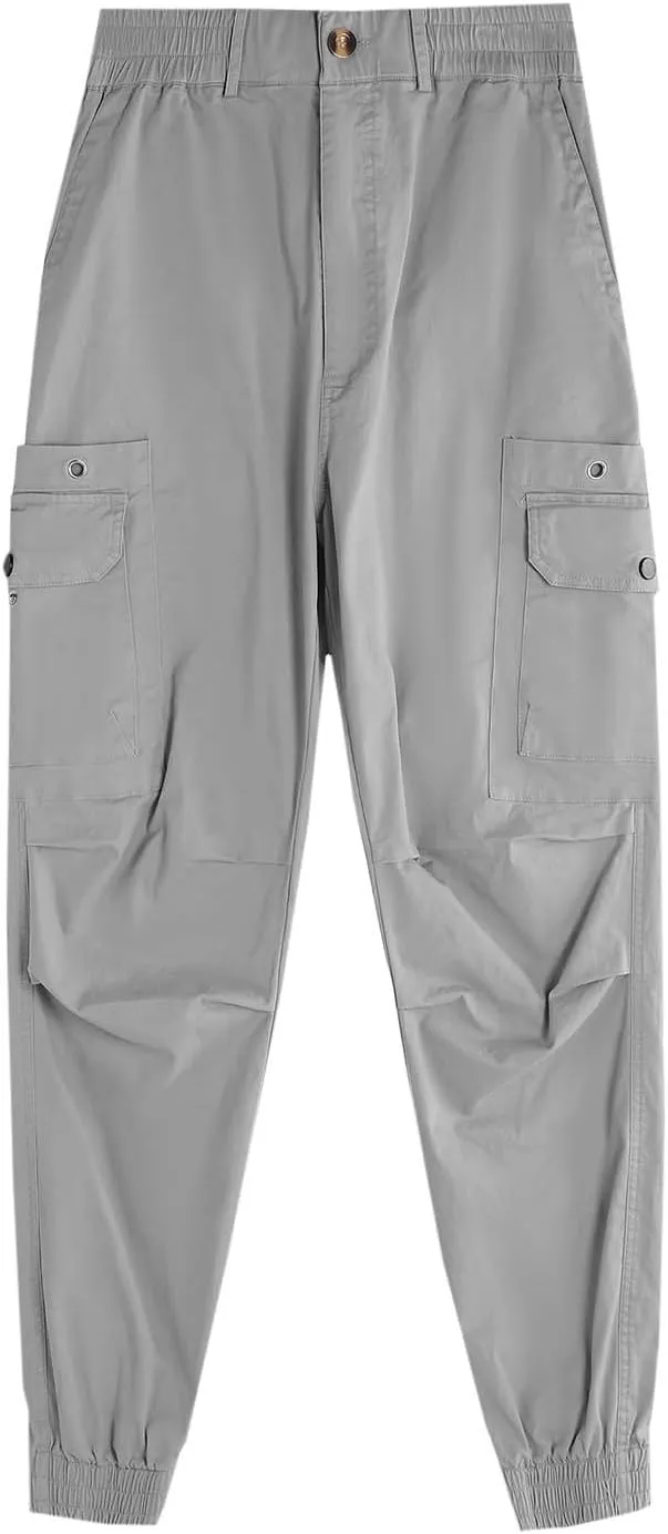 Mens Joggers Elastic Waist Cotton Sports Pants Athletic Workout Trousers Casual Hiking Work Cargo Pants Multi Pockets