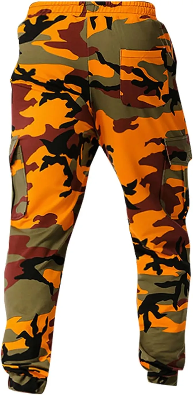 Mens Tactical Pants,Camo Cargo Pants Casual Outdoor Hiking Trousers Elastic Waist Drawstring Pocket Athletic Joggers