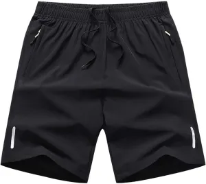 Men's Workout Athletic Running Shorts Quick Dry 7 Inch Lightweight Shorts Summer Straight Beach Shorts with Zipper Pockets