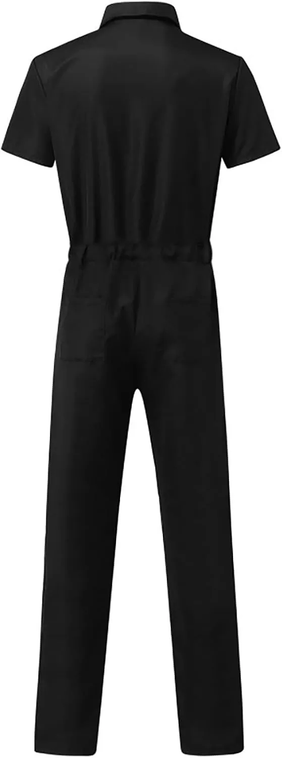 Men's Zip Up Overalls Lapel Jumpsuit Suit Short Sleeve Work Coverall Summer Romper Casual One-piece Sets with Pockets