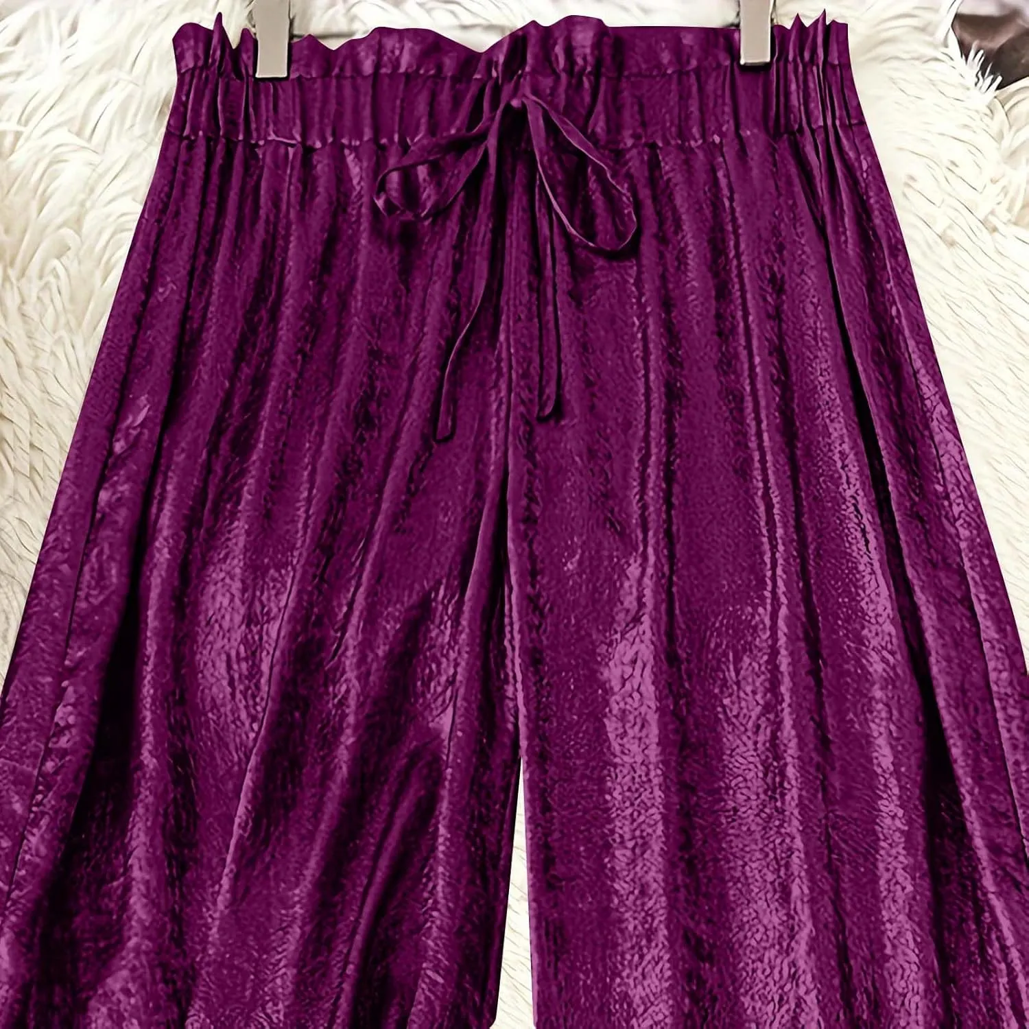 Shiny Wide Leg Pants for Women High Elastic Waist Straight Leg Pants Loose Fit Drawstring Comfy Lounge Trousers