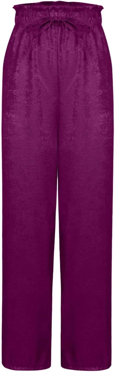 Shiny Wide Leg Pants for Women High Elastic Waist Straight Leg Pants Loose Fit Drawstring Comfy Lounge Trousers