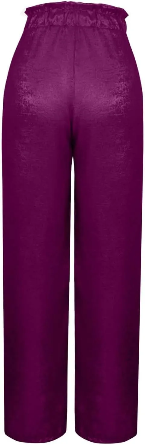 Shiny Wide Leg Pants for Women High Elastic Waist Straight Leg Pants Loose Fit Drawstring Comfy Lounge Trousers