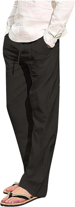 Ski Pants Men Boys Athletic Pants Low Rise Pants Men Fashion Cotton Linen Plus Size Casual Elastic Waist Pockets Long Pants