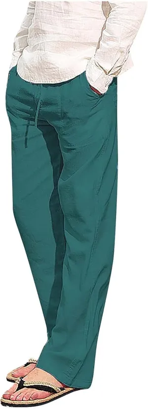 Ski Pants Men Boys Athletic Pants Low Rise Pants Men Fashion Cotton Linen Plus Size Casual Elastic Waist Pockets Long Pants