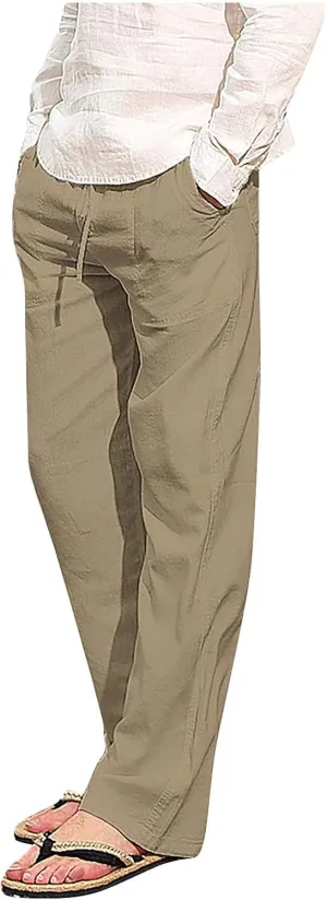 Ski Pants Men Boys Athletic Pants Low Rise Pants Men Fashion Cotton Linen Plus Size Casual Elastic Waist Pockets Long Pants