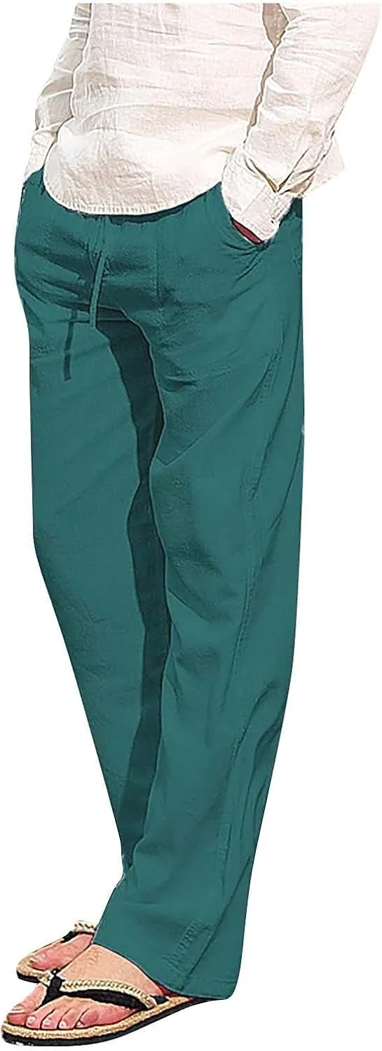 Ski Pants Men Boys Athletic Pants Low Rise Pants Men Fashion Cotton Linen Plus Size Casual Elastic Waist Pockets Long Pants