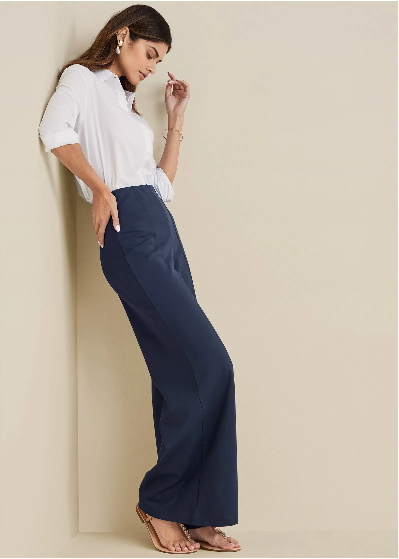 Smoothing Ponte Wide-Leg Pants - Navy