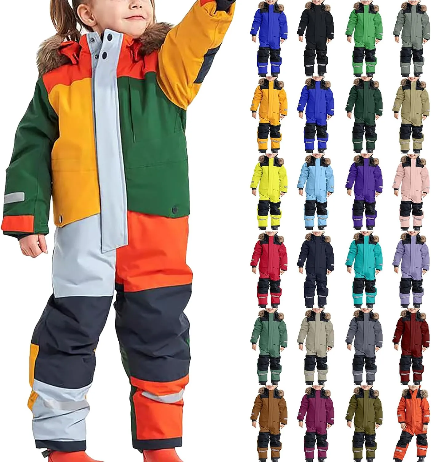 Snow Suit for Kids Girls Boys One Piece Snowsuits Winter Outdoor Snow Pants Waterproof Warm Snowboarding Ski Suits