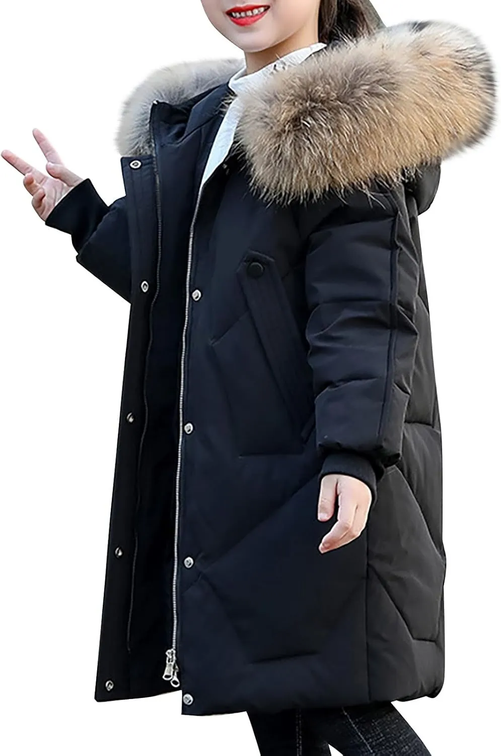 Teens Girls Long Heavyweight Hooded Puffer Jacket Kids Fashion Insulated Padded Down Jacket Winter Snowsuit Coat