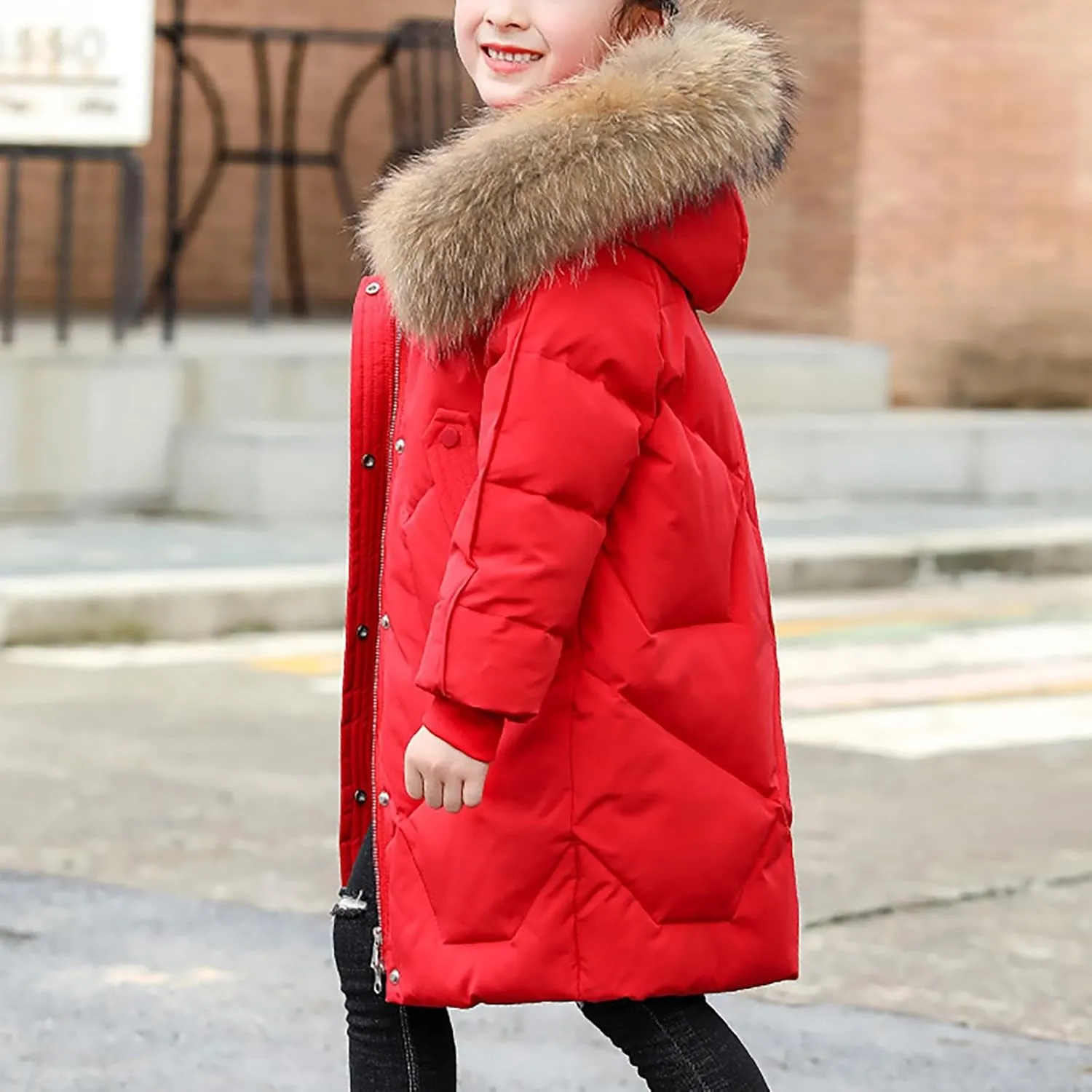 Teens Girls Long Heavyweight Hooded Puffer Jacket Kids Fashion Insulated Padded Down Jacket Winter Snowsuit Coat