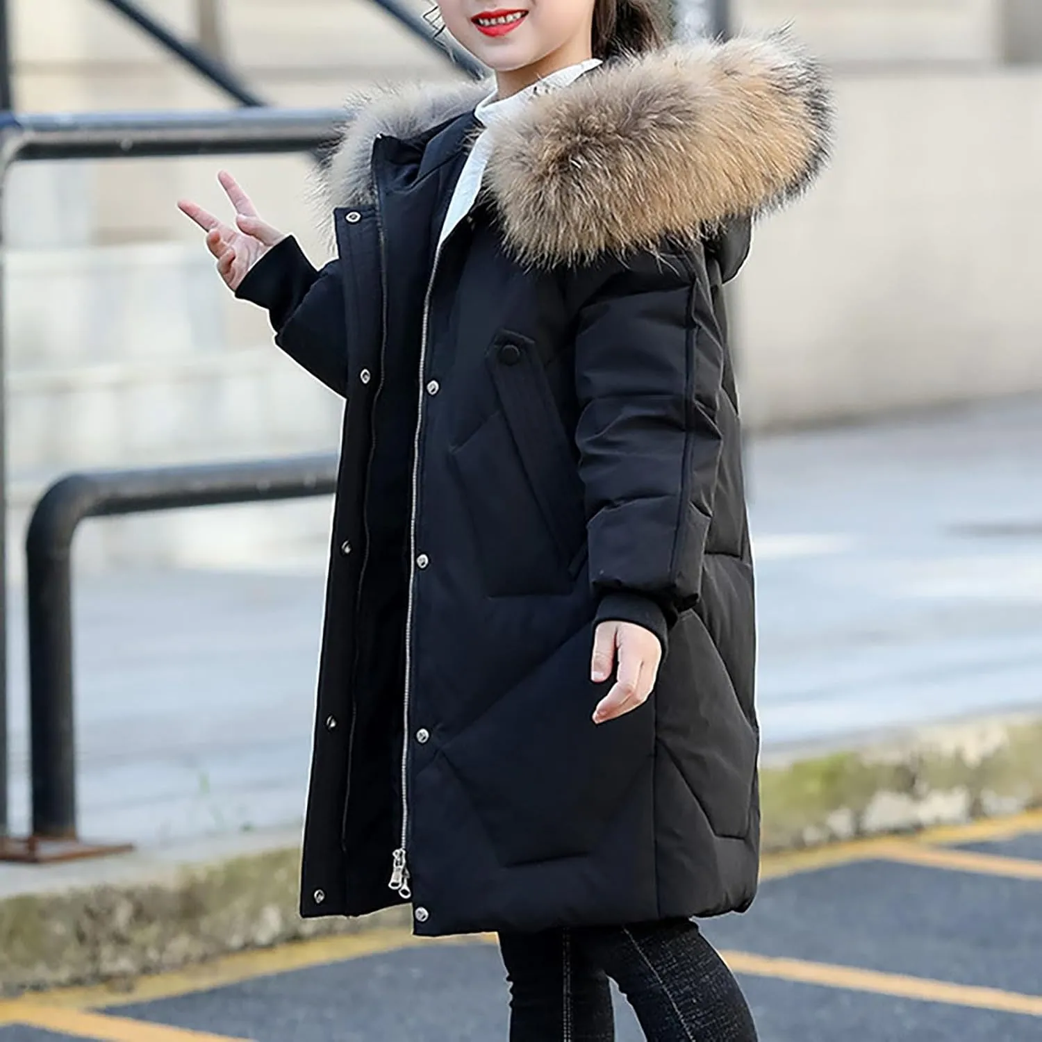 Teens Girls Long Heavyweight Hooded Puffer Jacket Kids Fashion Insulated Padded Down Jacket Winter Snowsuit Coat