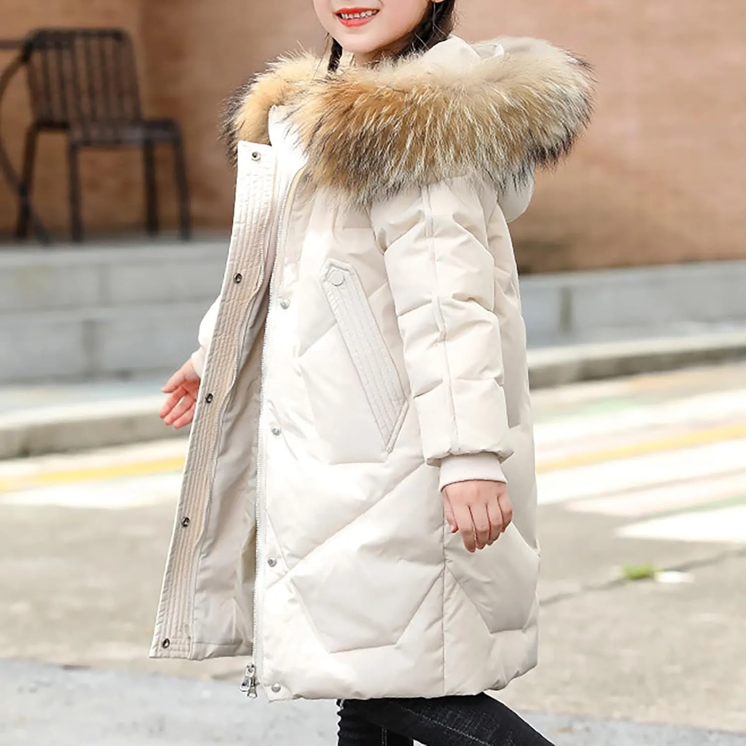 Teens Girls Long Heavyweight Hooded Puffer Jacket Kids Fashion Insulated Padded Down Jacket Winter Snowsuit Coat
