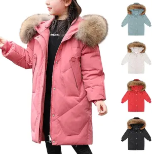 Teens Girls Long Heavyweight Hooded Puffer Jacket Kids Fashion Insulated Padded Down Jacket Winter Snowsuit Coat