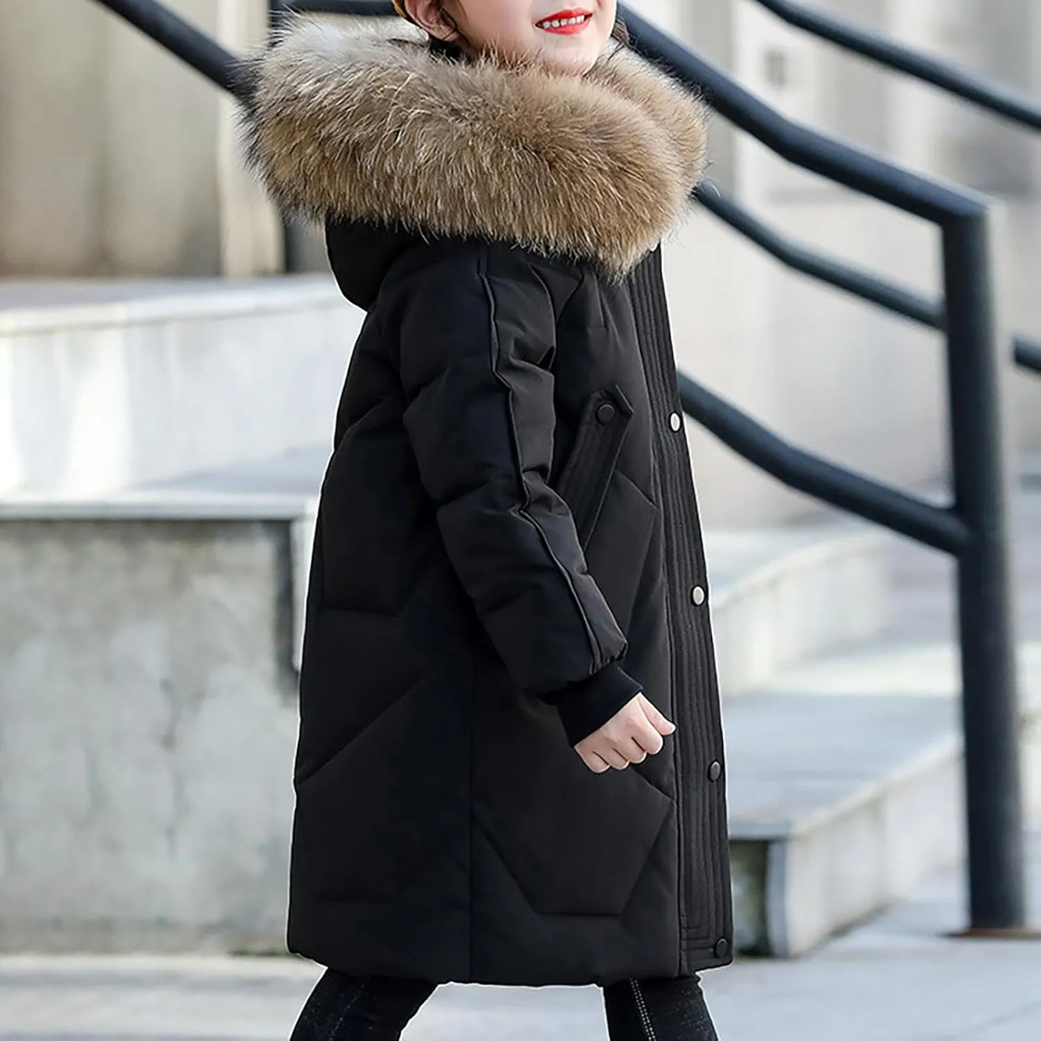 Teens Girls Long Heavyweight Hooded Puffer Jacket Kids Fashion Insulated Padded Down Jacket Winter Snowsuit Coat