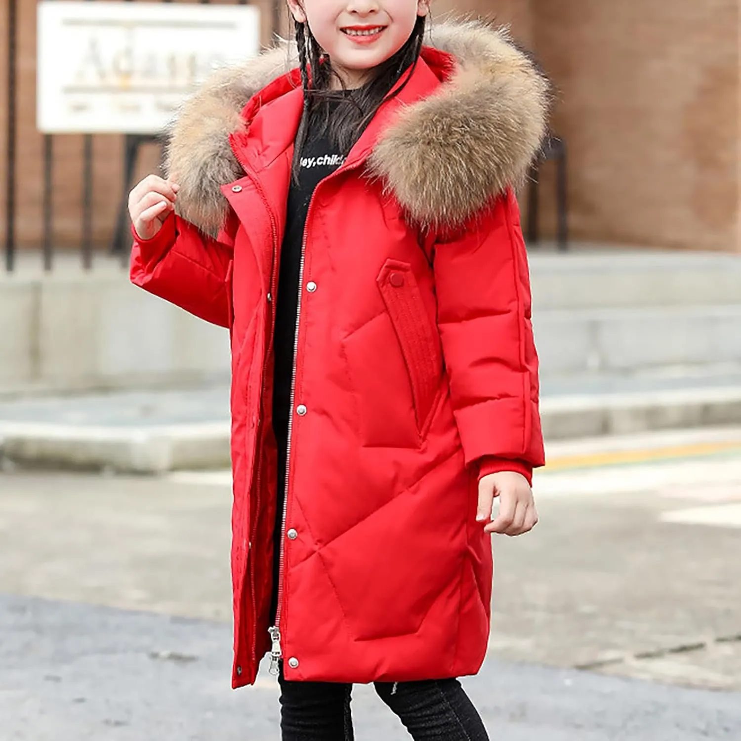 Teens Girls Long Heavyweight Hooded Puffer Jacket Kids Fashion Insulated Padded Down Jacket Winter Snowsuit Coat