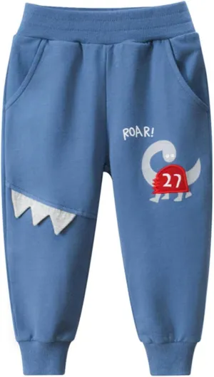 Toddler Boy Sweatpants Kids Sport Jogger Cotton Casual Playwear Sweats Pants Cute Dinosaur Print Pants Boys
