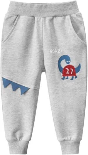 Toddler Boy Sweatpants Kids Sport Jogger Cotton Casual Playwear Sweats Pants Cute Dinosaur Print Pants Boys