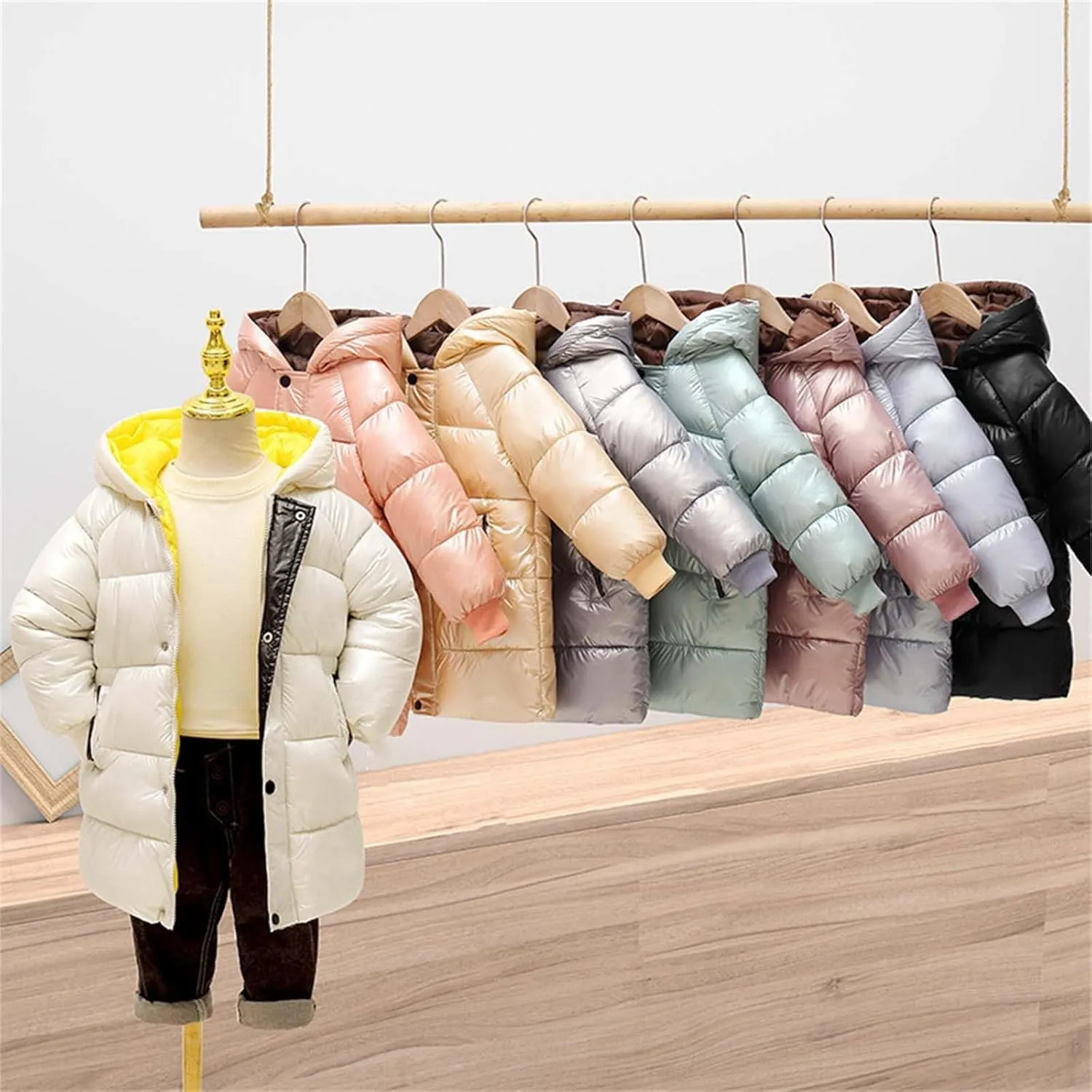 Toddler Boys Girls Insulated Winter Coat Long Puffer Down Jacket Windproof Jacket Hooded Outwear Children's Thick Padded