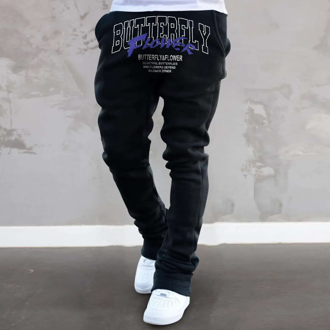 Trendy printed straight-leg street style sweatpants