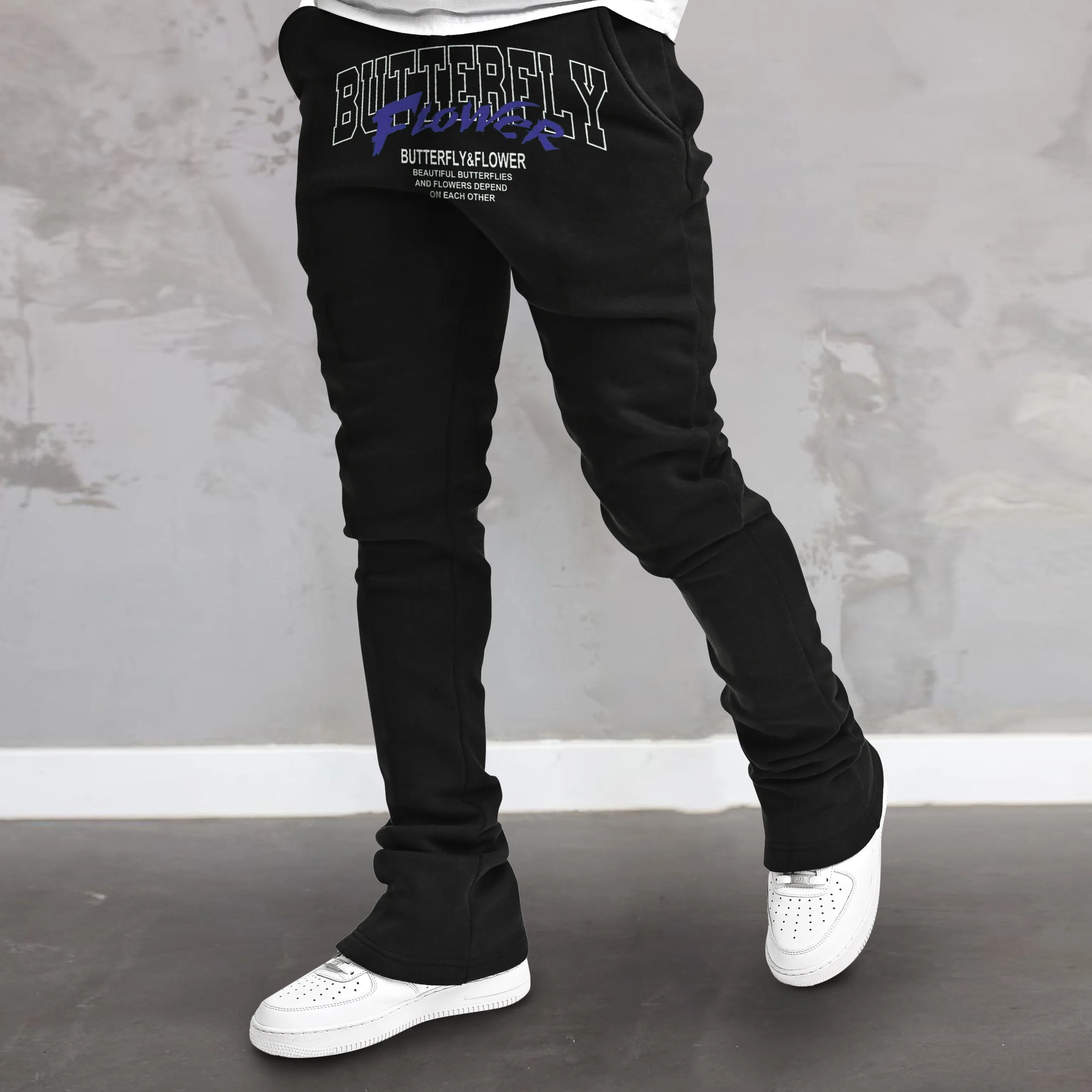 Trendy printed straight-leg street style sweatpants