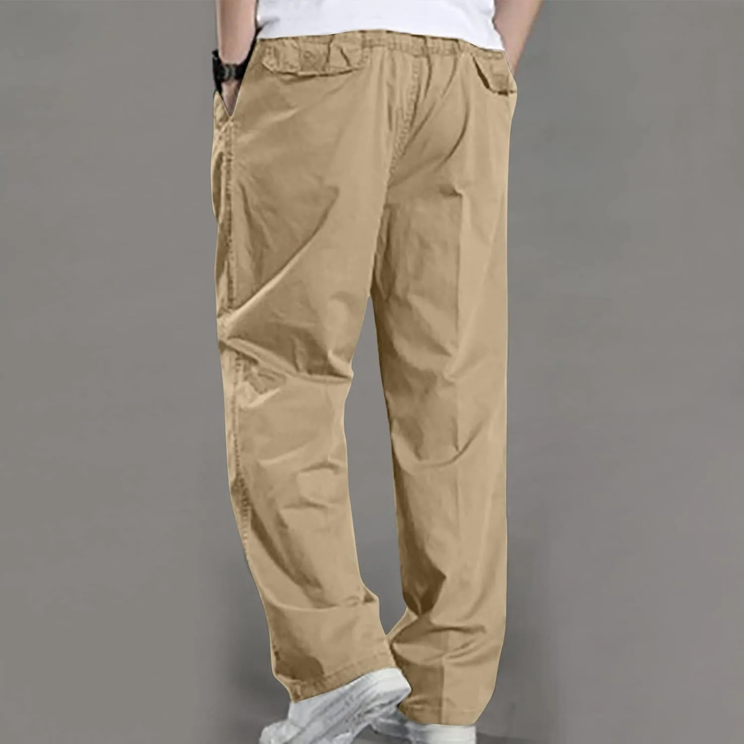 Uillui Men's Big and Tall Cargo Pants Casual Work Cotton Straight Leg Baggy Trouser Athletic Gym Training Workout Track Pant