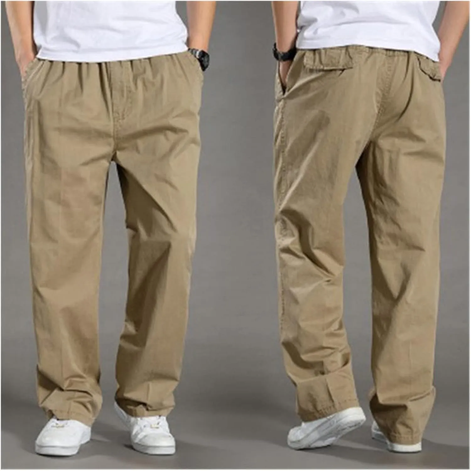 Uillui Men's Big and Tall Cargo Pants Casual Work Cotton Straight Leg Baggy Trouser Athletic Gym Training Workout Track Pant