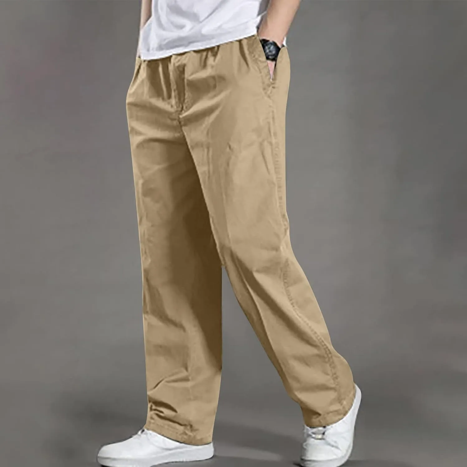 Uillui Men's Big and Tall Cargo Pants Casual Work Cotton Straight Leg Baggy Trouser Athletic Gym Training Workout Track Pant