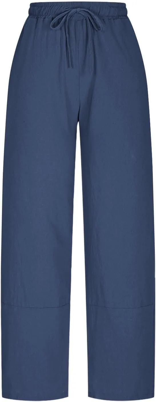 Women Baggy Pants Summer Drawstring Wide High Waisted Leg Casual Pant 2025 Beach Travel Vacation Trousers with Pocket