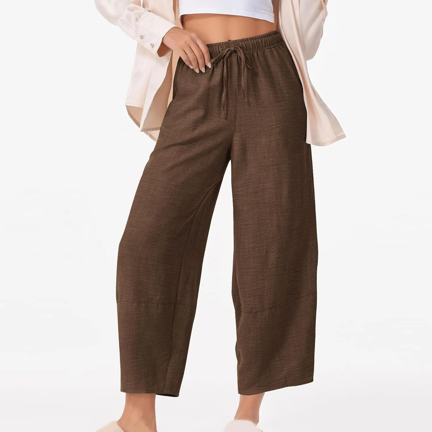 Women Baggy Pants Summer Drawstring Wide High Waisted Leg Casual Pant 2025 Beach Travel Vacation Trousers with Pocket