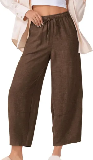 Women Baggy Pants Summer Drawstring Wide High Waisted Leg Casual Pant 2025 Beach Travel Vacation Trousers with Pocket