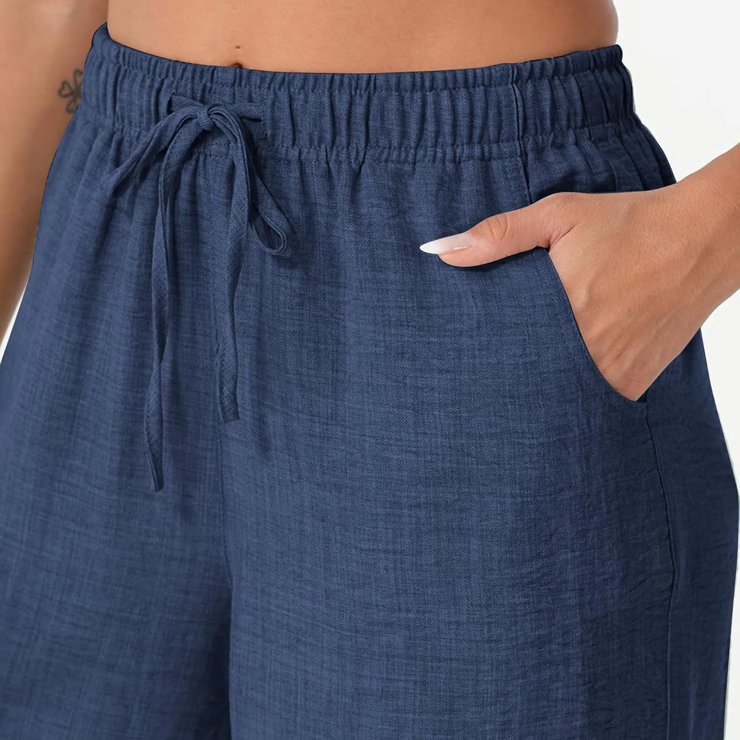 Women Baggy Pants Summer Drawstring Wide High Waisted Leg Casual Pant 2025 Beach Travel Vacation Trousers with Pocket
