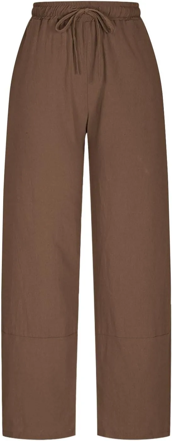 Women Baggy Pants Summer Drawstring Wide High Waisted Leg Casual Pant 2025 Beach Travel Vacation Trousers with Pocket