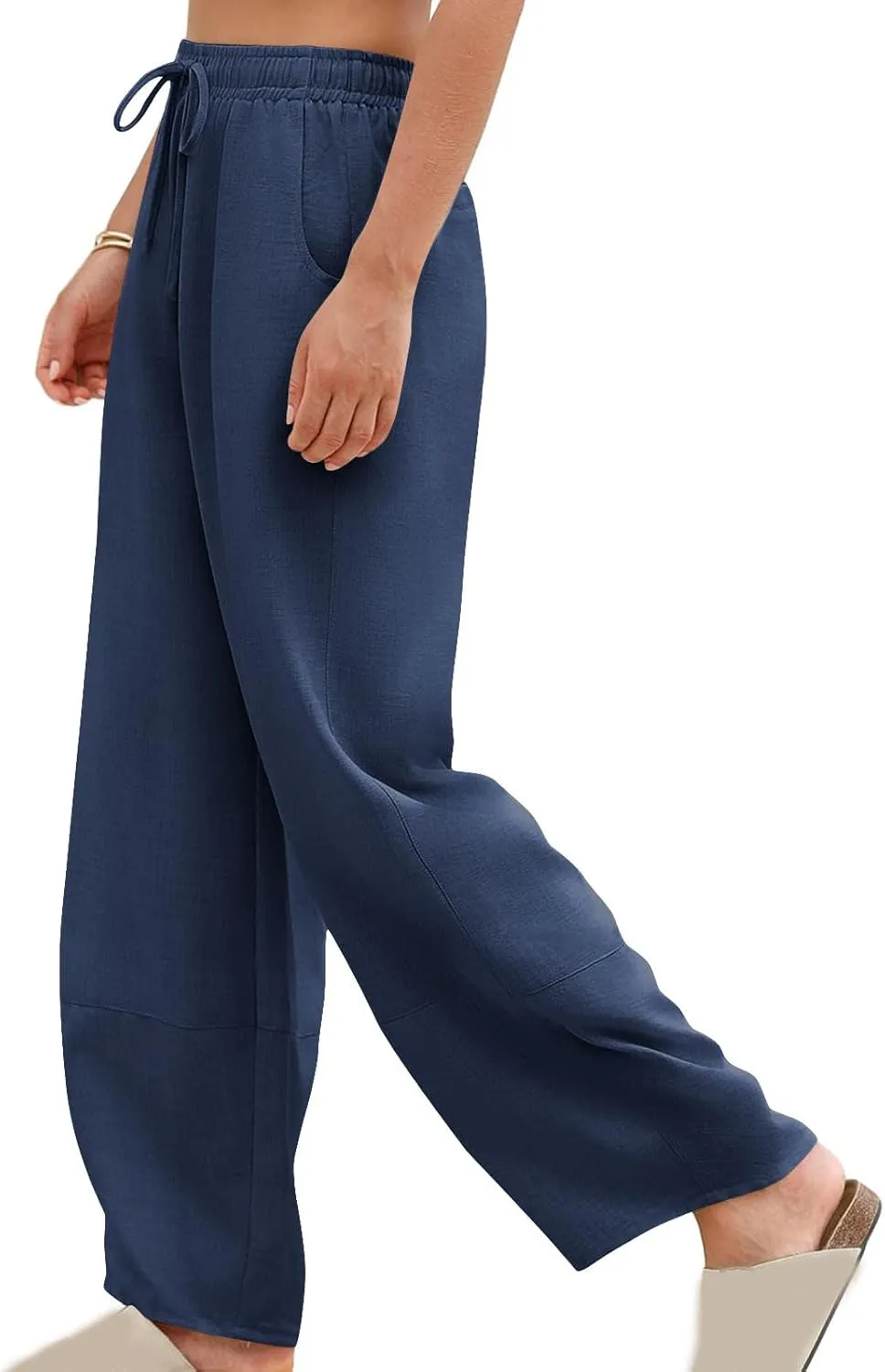 Women Baggy Pants Summer Drawstring Wide High Waisted Leg Casual Pant 2025 Beach Travel Vacation Trousers with Pocket