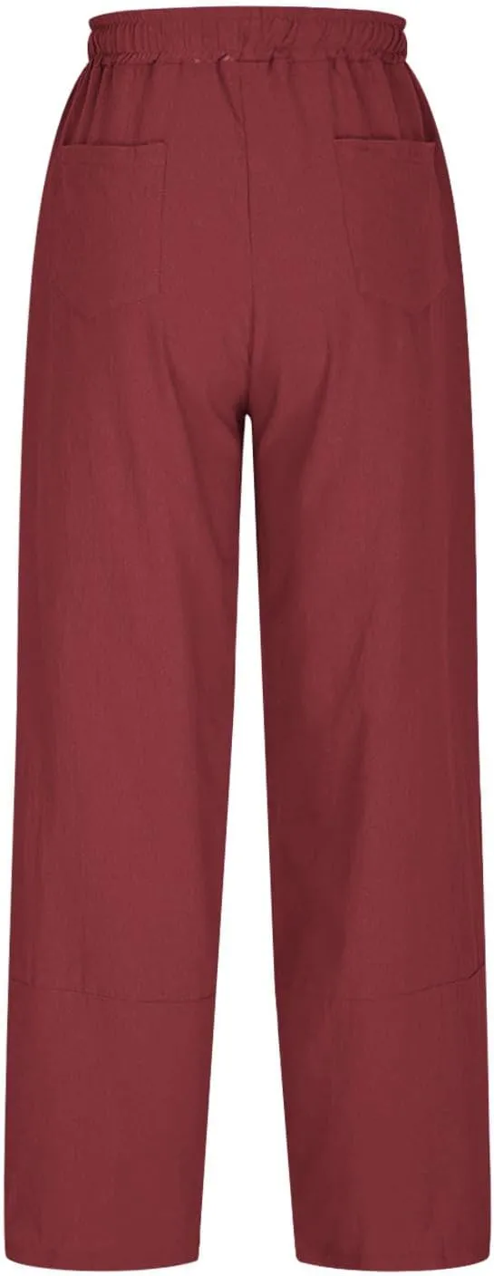 Women Baggy Pants Summer Drawstring Wide High Waisted Leg Casual Pant 2025 Beach Travel Vacation Trousers with Pocket