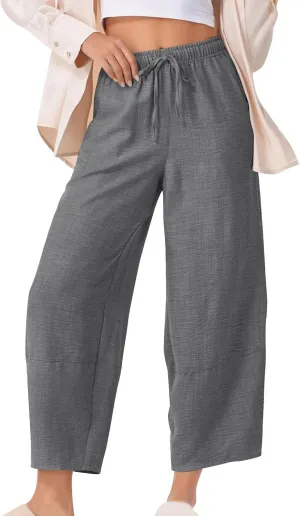 Women Baggy Pants Summer Drawstring Wide High Waisted Leg Casual Pant 2025 Beach Travel Vacation Trousers with Pocket