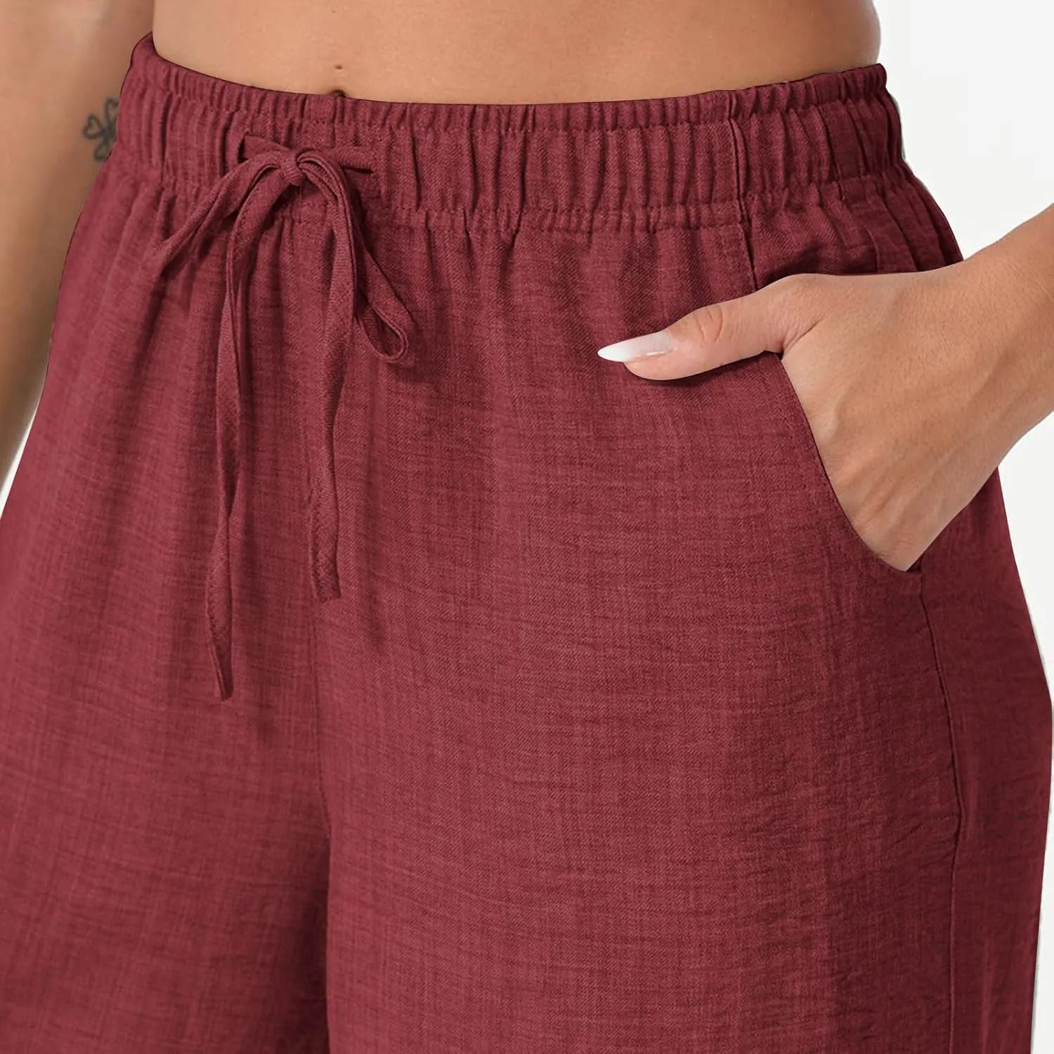 Women Baggy Pants Summer Drawstring Wide High Waisted Leg Casual Pant 2025 Beach Travel Vacation Trousers with Pocket