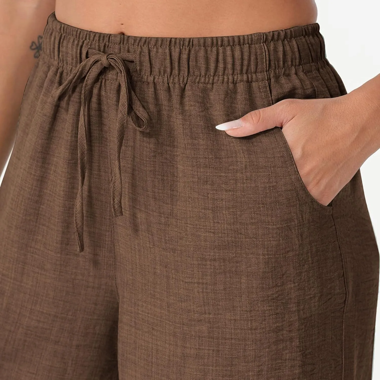 Women Baggy Pants Summer Drawstring Wide High Waisted Leg Casual Pant 2025 Beach Travel Vacation Trousers with Pocket