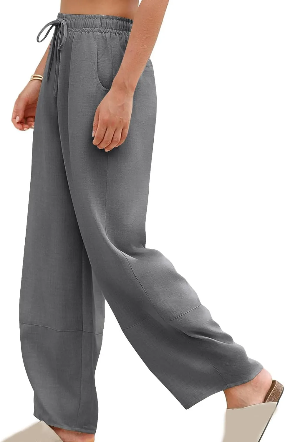 Women Baggy Pants Summer Drawstring Wide High Waisted Leg Casual Pant 2025 Beach Travel Vacation Trousers with Pocket