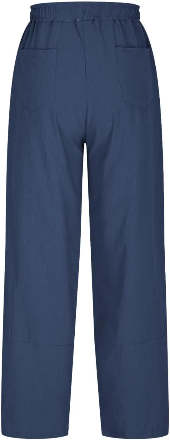 Women Baggy Pants Summer Drawstring Wide High Waisted Leg Casual Pant 2025 Beach Travel Vacation Trousers with Pocket