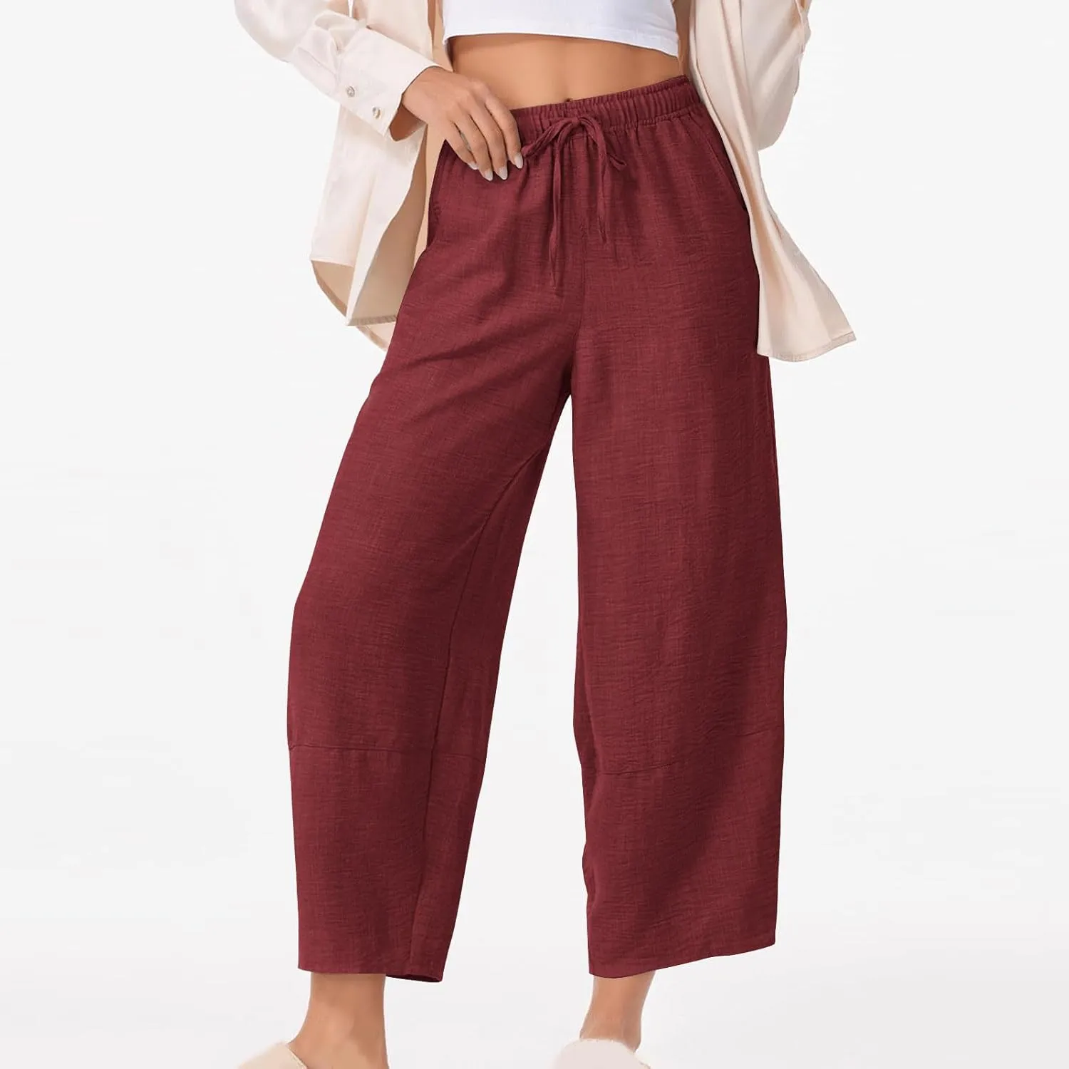 Women Baggy Pants Summer Drawstring Wide High Waisted Leg Casual Pant 2025 Beach Travel Vacation Trousers with Pocket