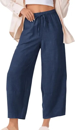 Women Baggy Pants Summer Drawstring Wide High Waisted Leg Casual Pant 2025 Beach Travel Vacation Trousers with Pocket