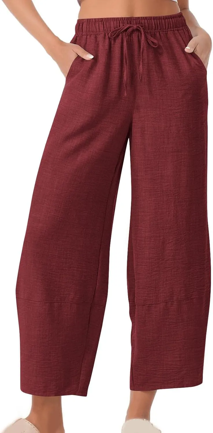 Women Baggy Pants Summer Drawstring Wide High Waisted Leg Casual Pant 2025 Beach Travel Vacation Trousers with Pocket