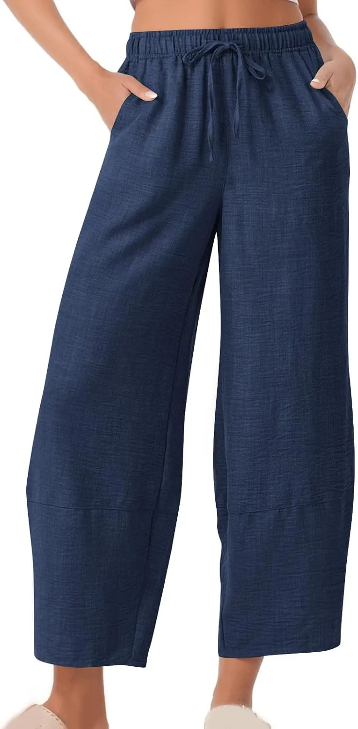 Women Baggy Pants Summer Drawstring Wide High Waisted Leg Casual Pant 2025 Beach Travel Vacation Trousers with Pocket