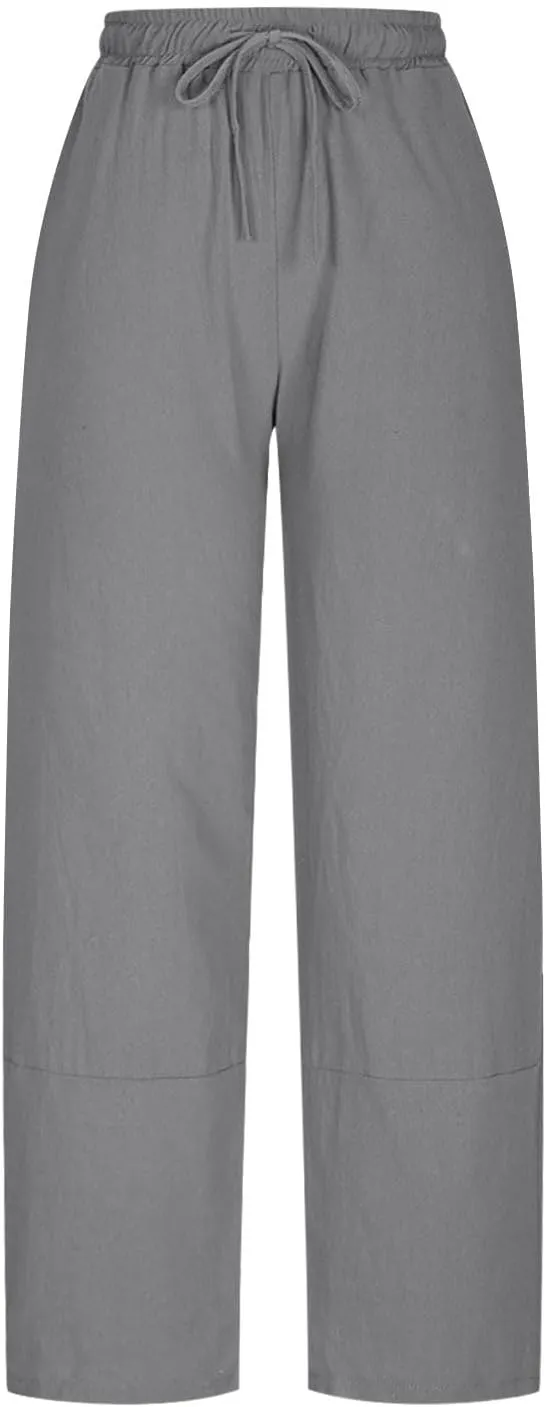 Women Baggy Pants Summer Drawstring Wide High Waisted Leg Casual Pant 2025 Beach Travel Vacation Trousers with Pocket