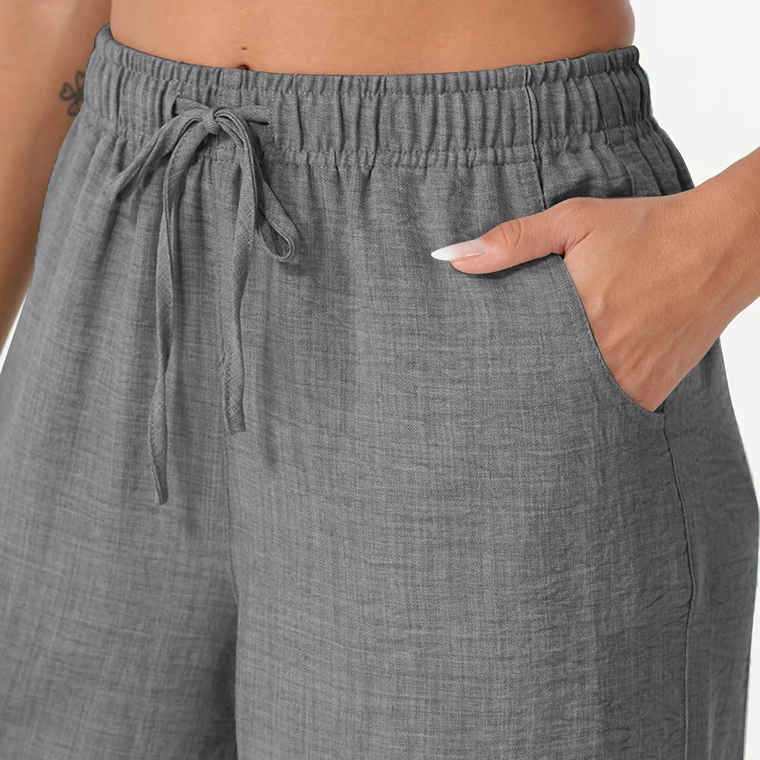 Women Baggy Pants Summer Drawstring Wide High Waisted Leg Casual Pant 2025 Beach Travel Vacation Trousers with Pocket