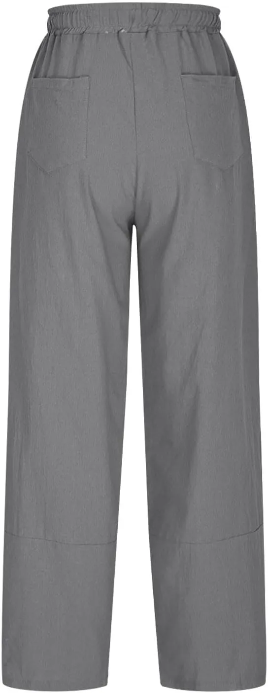 Women Baggy Pants Summer Drawstring Wide High Waisted Leg Casual Pant 2025 Beach Travel Vacation Trousers with Pocket